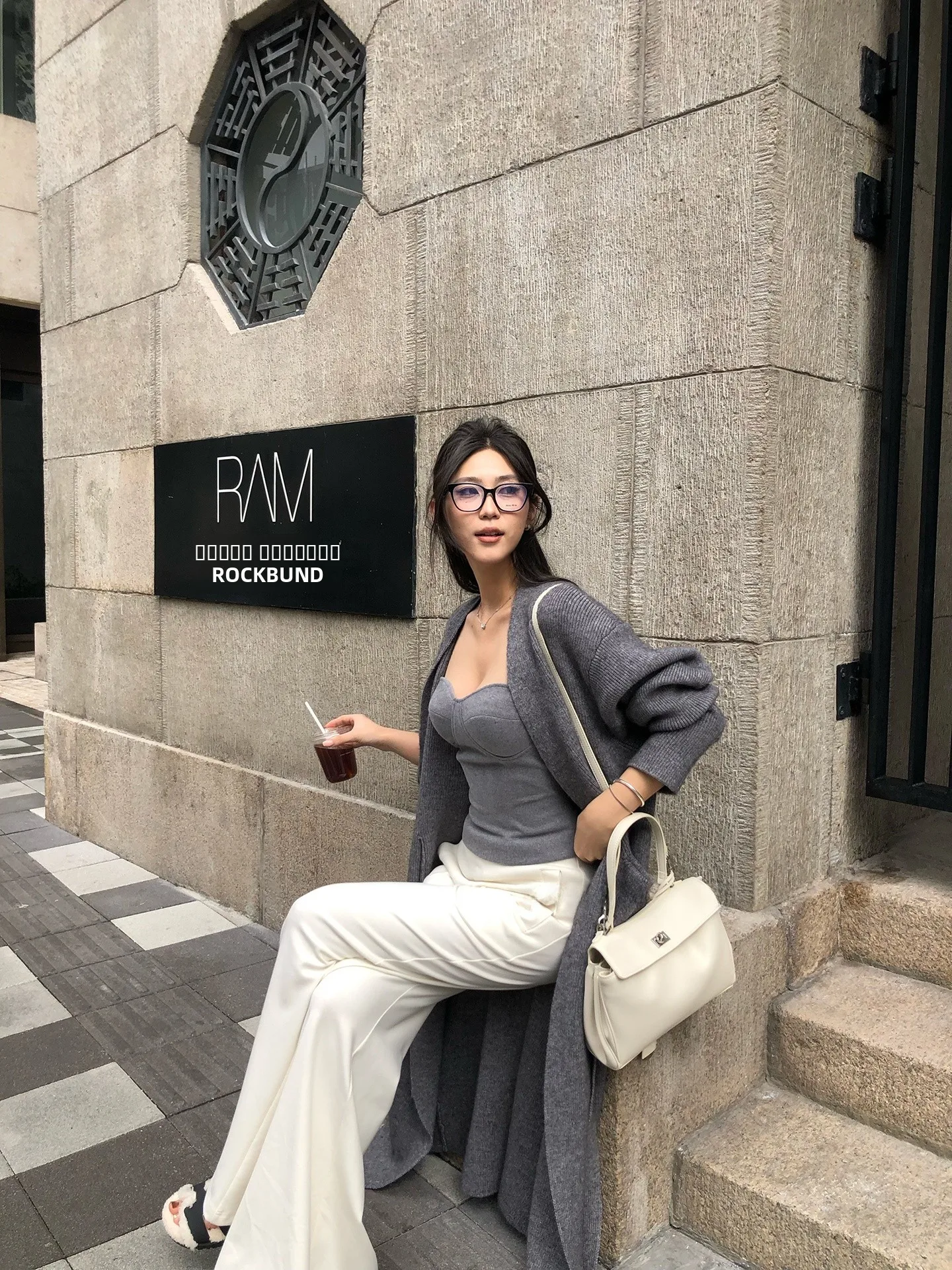 

ey Long Simple Ele Belted Knitted Open Cardigan Women's Autumn Winter Loose Lazy Sle Knitted Outerwear by He Chenxi