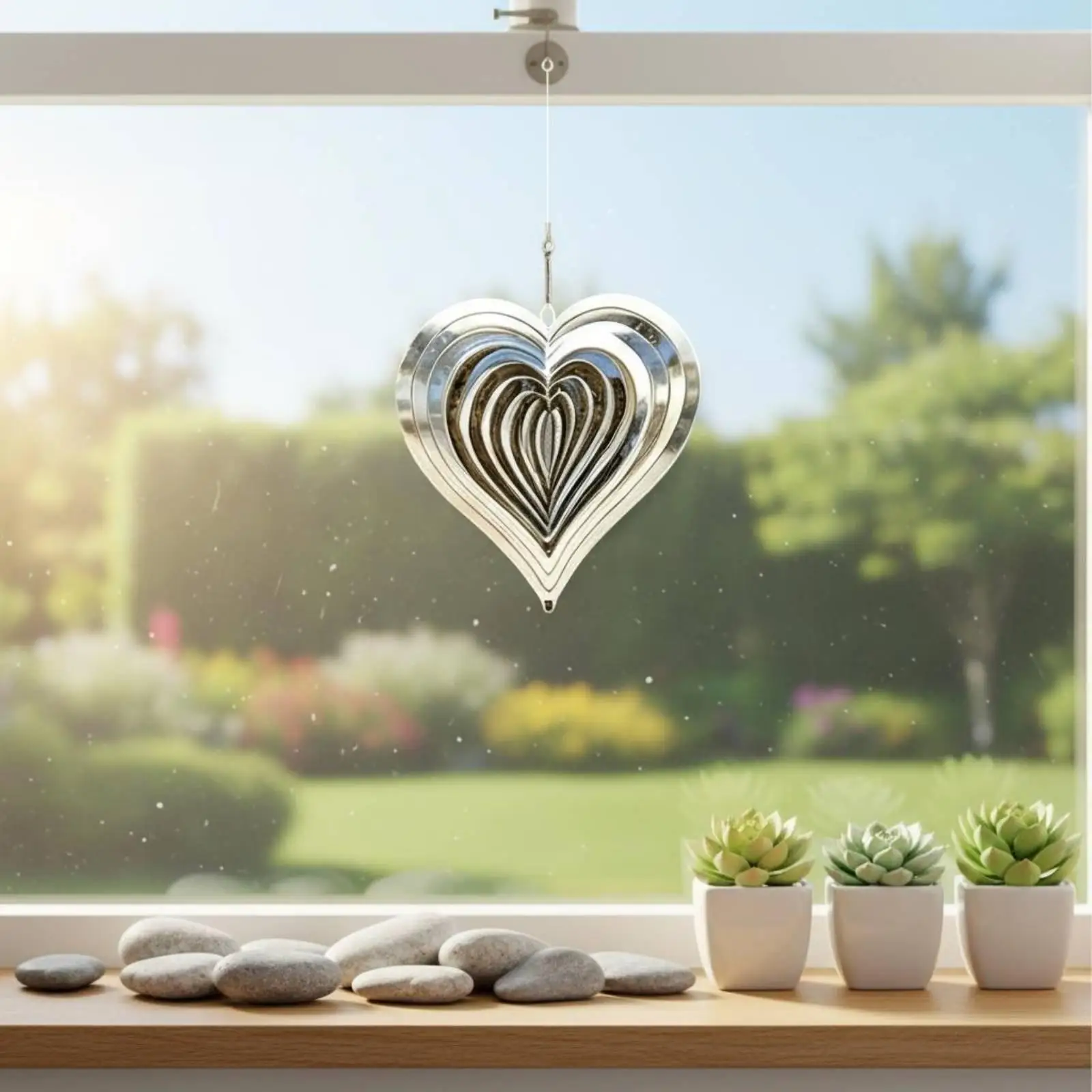 Heart Mirror Reflective Wind Chime Spinning Layered Outdoor Wind Pendant for Garden Yard Balcony Decoration