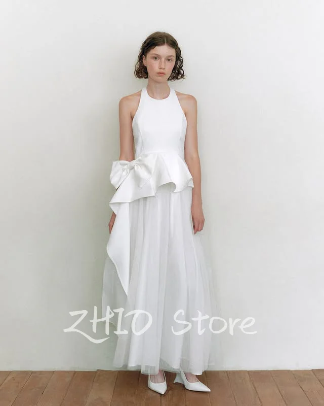 ZHIO Elegant New Style O-Neck Wedding Dresses Satin/Tulle Korea A-Line Photo Shoot Bridal Dress Customized Bride Gown 2026