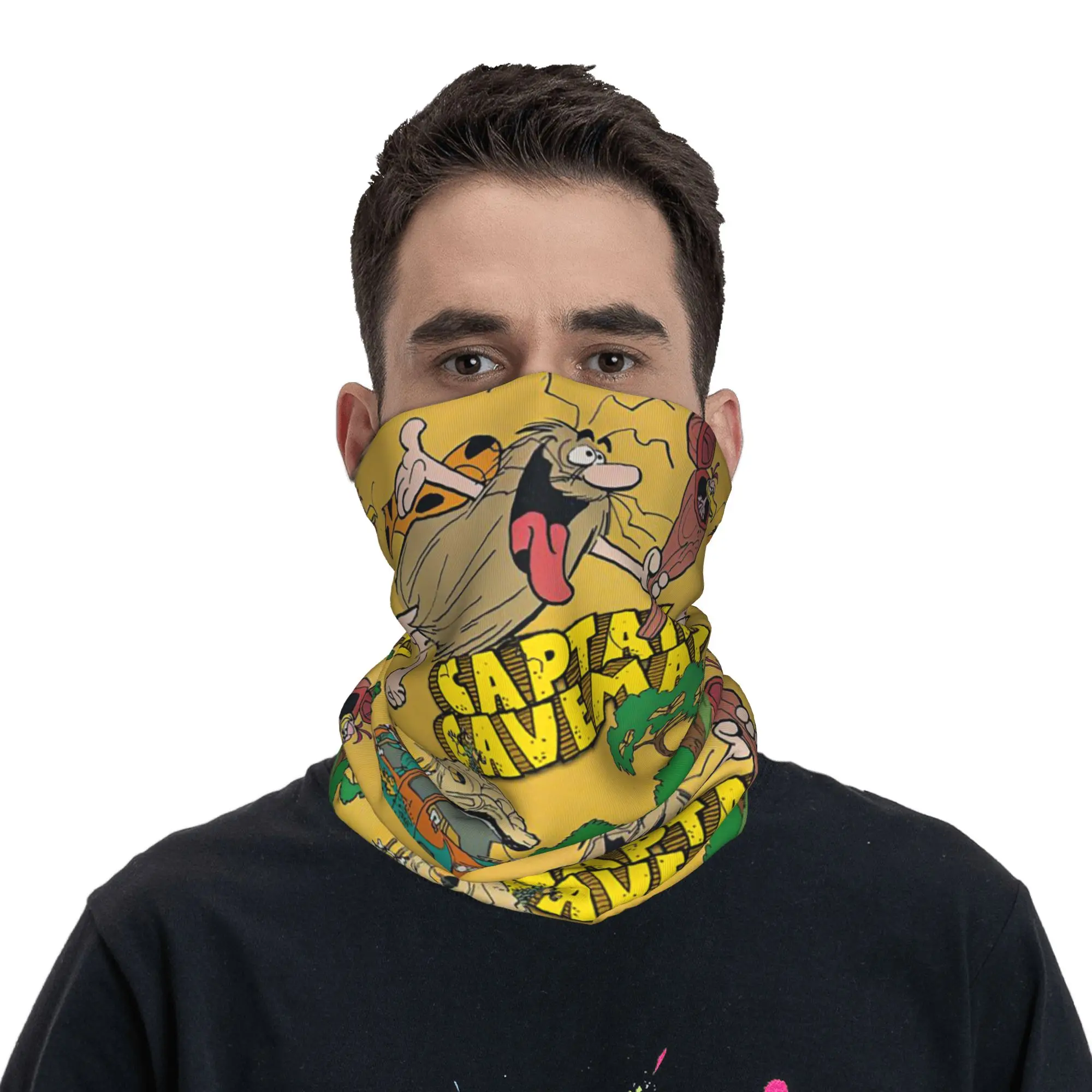 Captain Caveman and the Teen Angels Themed Bandana Neck Cover Printed Wrap Scarf Warm Face Mask Riding Unisex Adult