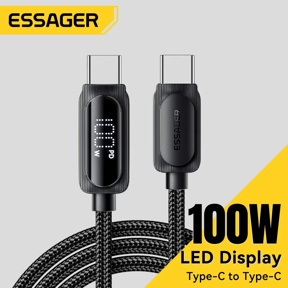 כבל טעינה מהירה Essager USB-C ל-USB-C 100W למחשבים ניידים, טאבלטים ואייפד פרו