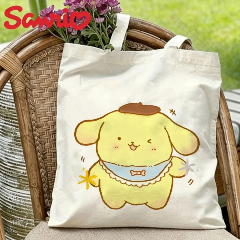 

1PC Sanrio Pom Pom Purin Canvas Tote Bag Double-sided Winking Print Eco-friendly Reusable Shoulder Bag