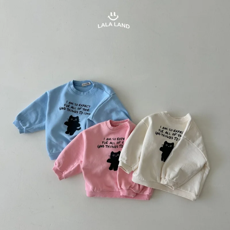 

Cute Children's Sweatshirts for Girls Boys Clothing Long-sleeve Baby Kids Cat Letter Print Tops Pullover