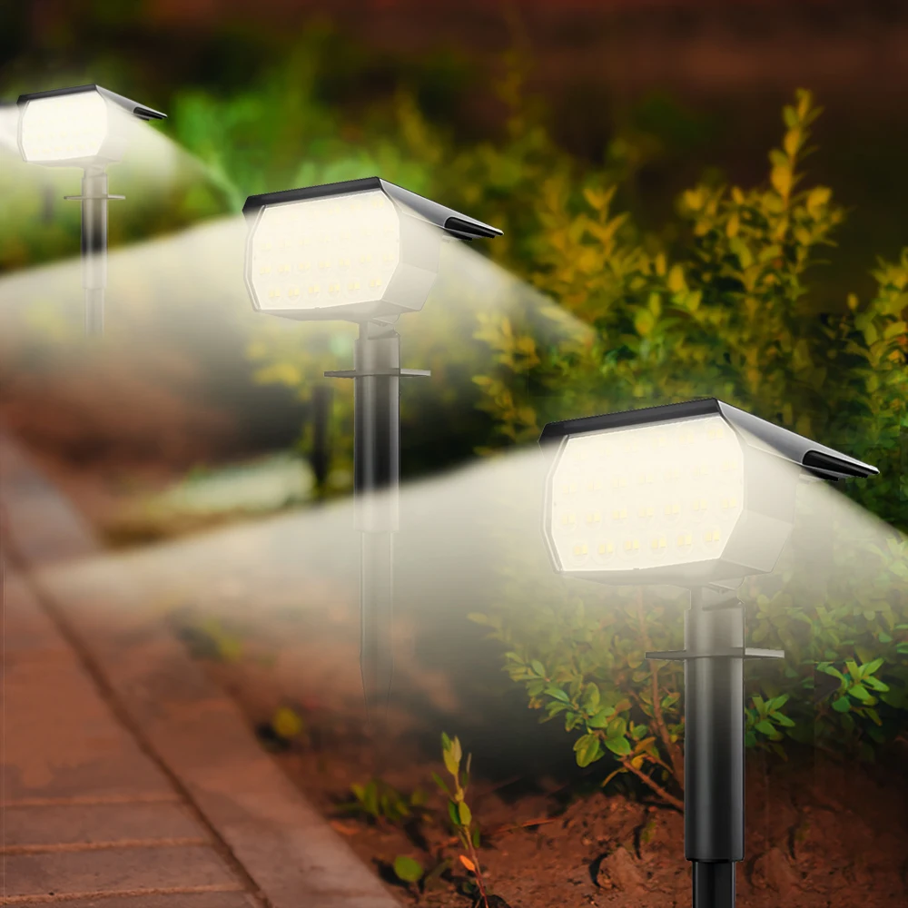52 LED أضواء المناظر الطبيعية الشمسية في الهواء الطلق ثلاثة ألوان مقاومة للماء 3 طرق تعمل بالطاقة الشمسية ضوء ساحة درب الشرفة الممشى
