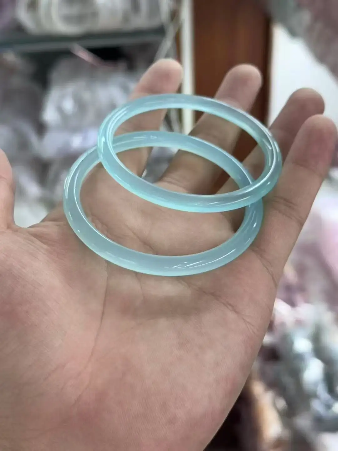 

Quality Blue Chalcedony Jade Bangle High Ice round Bar Natural Agate Bracelet Fine Jewelry