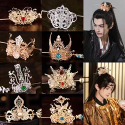 Chinese Hanfu Hair Crown Retro Ponytail Bun Hair Holder Hair Accessory Vintage Metal Headpiece for Cosplay Party Headdress