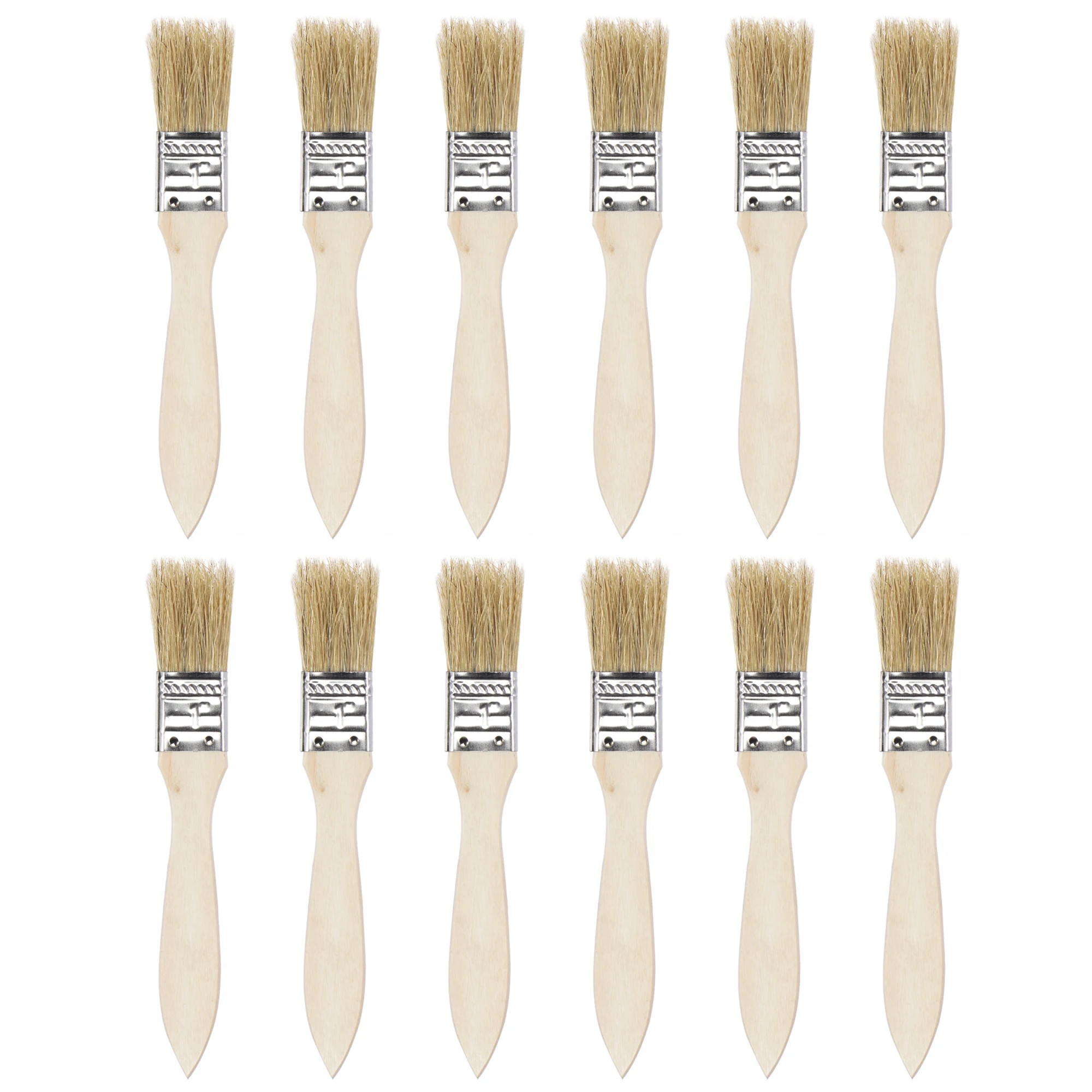 Uxcell 12 Pcs 1 Inch Paint Brush Natural Bristle Flat Edge with Wood Handle Wall Treatment Tool for Paint, Varnishes, Glues