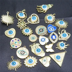 6pcs Random Style Metal Gemstone Evil Blue Eye Pendant Handmade Necklace Bracelet DIY Craft Jewelry Making Accessories