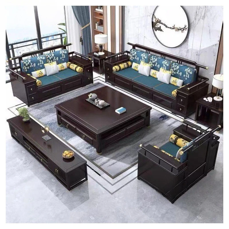 New Chinese-style All-solid Wood Sofa Combination Winter And Summer Dual-purpose High-box Storage Modern High-end Chinese-style