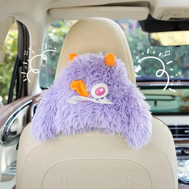 Portable Car Hairy Little MonsterTissue Box Plush Cartoon Cute Car Tissue Bag Car Paper Box Universal Car Tissue Box Supplies