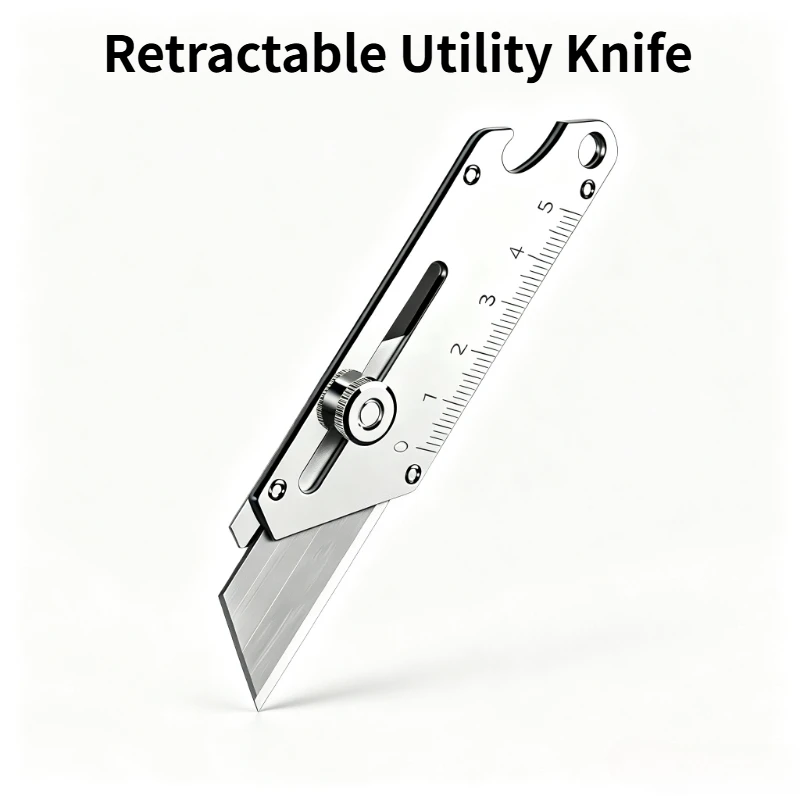 Portable Retractable Utility Knife Stainless Steel Box Cutter With Scale Rotary Lock Replaceable Blade for Woodworking Cutting