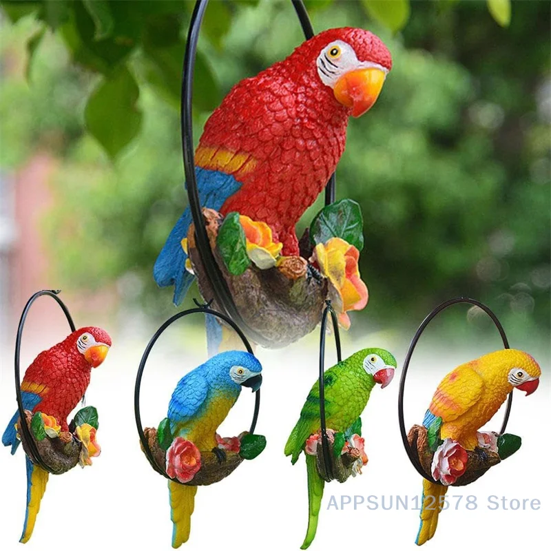 

Creative Resin Parrot Hang On Tree Outdoor Garden Decoration Statue Animal Sculpture For Home Office Room Garden Decor Ornament