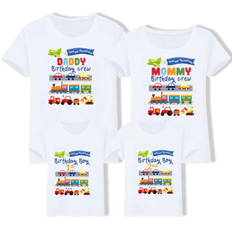 Family T-shirt Car Train Plane T-shirt Fashion Mom Dad Brother sisters White T-shirt Family Style Children\'s Wear