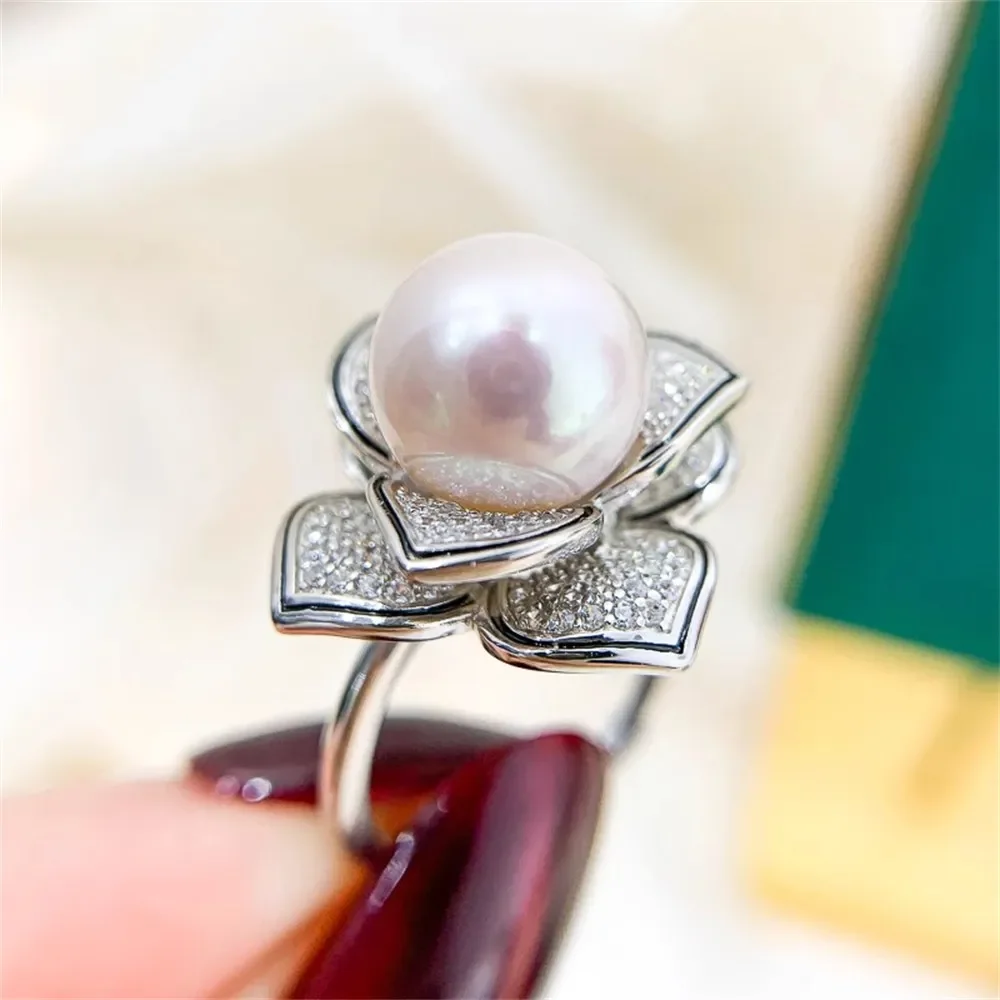 

DIY Pearl Ring Accessories S925 Sterling Silver Ring Empty Bracket Concealer Gold Silver Bracket Fit 9-11mm Circle Z475