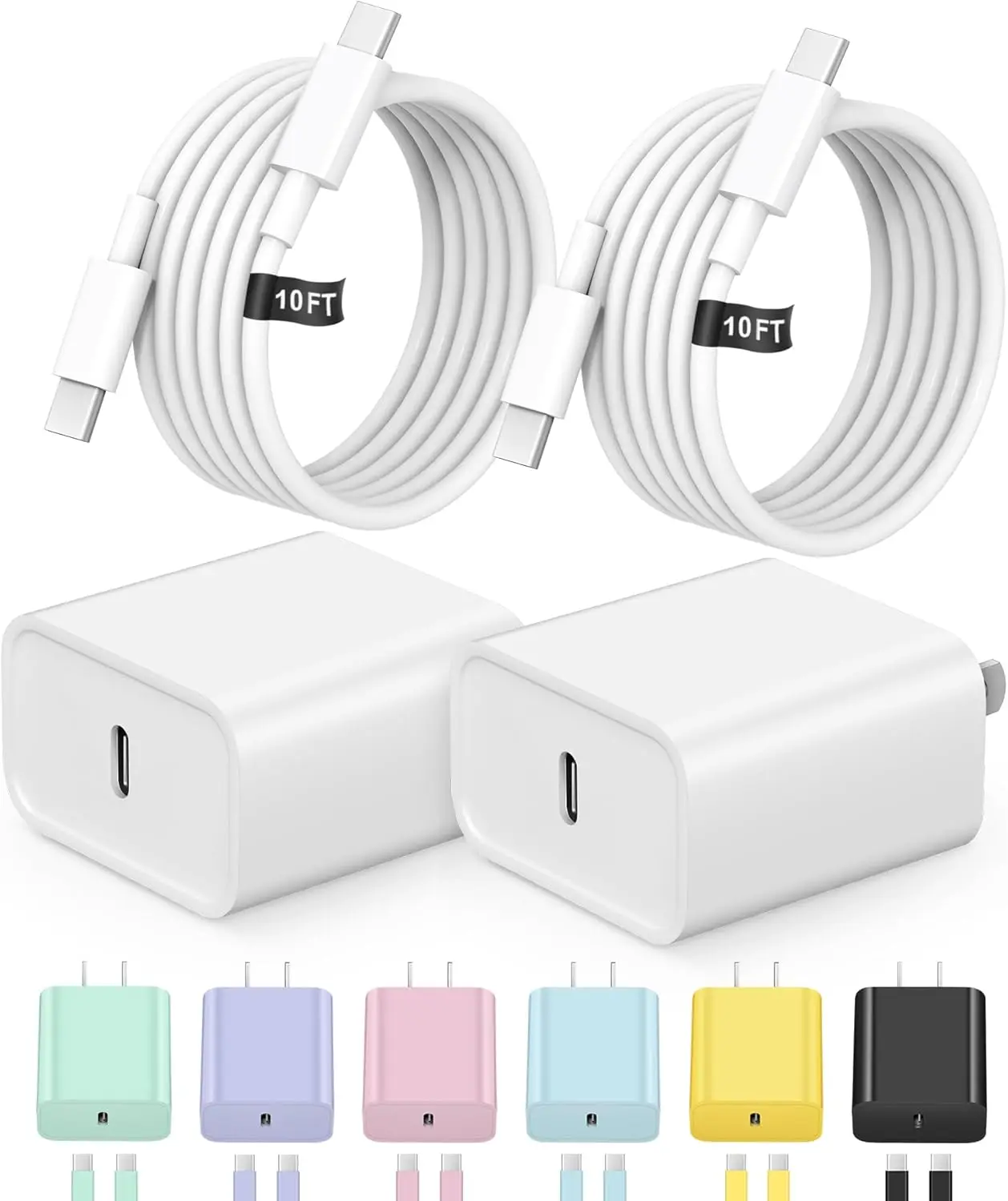 

20W USB C Charger 2Pack with 10FT Cable for iPhone 16/17/15/iPad Pro Fast Charging [ETL Certified]