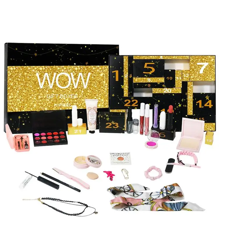 2024 Weihnachten Advents kalender Box Make-up Set Lippenstift Lidschatten Concealer Kosmetik Geschenk box für Frauen Mädchen Weihnachts geschenke