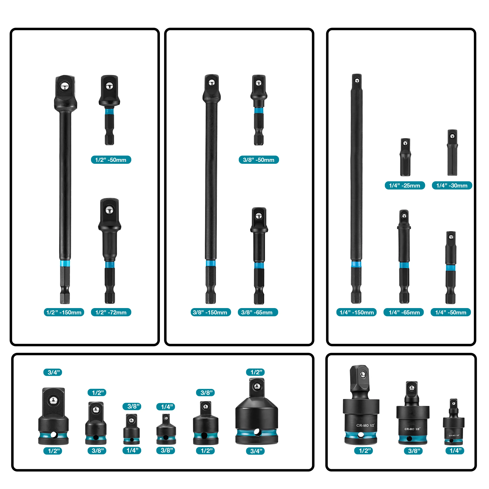 20PCS Socket Adapter and Reducer Set, Impact Socket Adapters, Includes Reducers Universal Joints Socket Adapter Extension