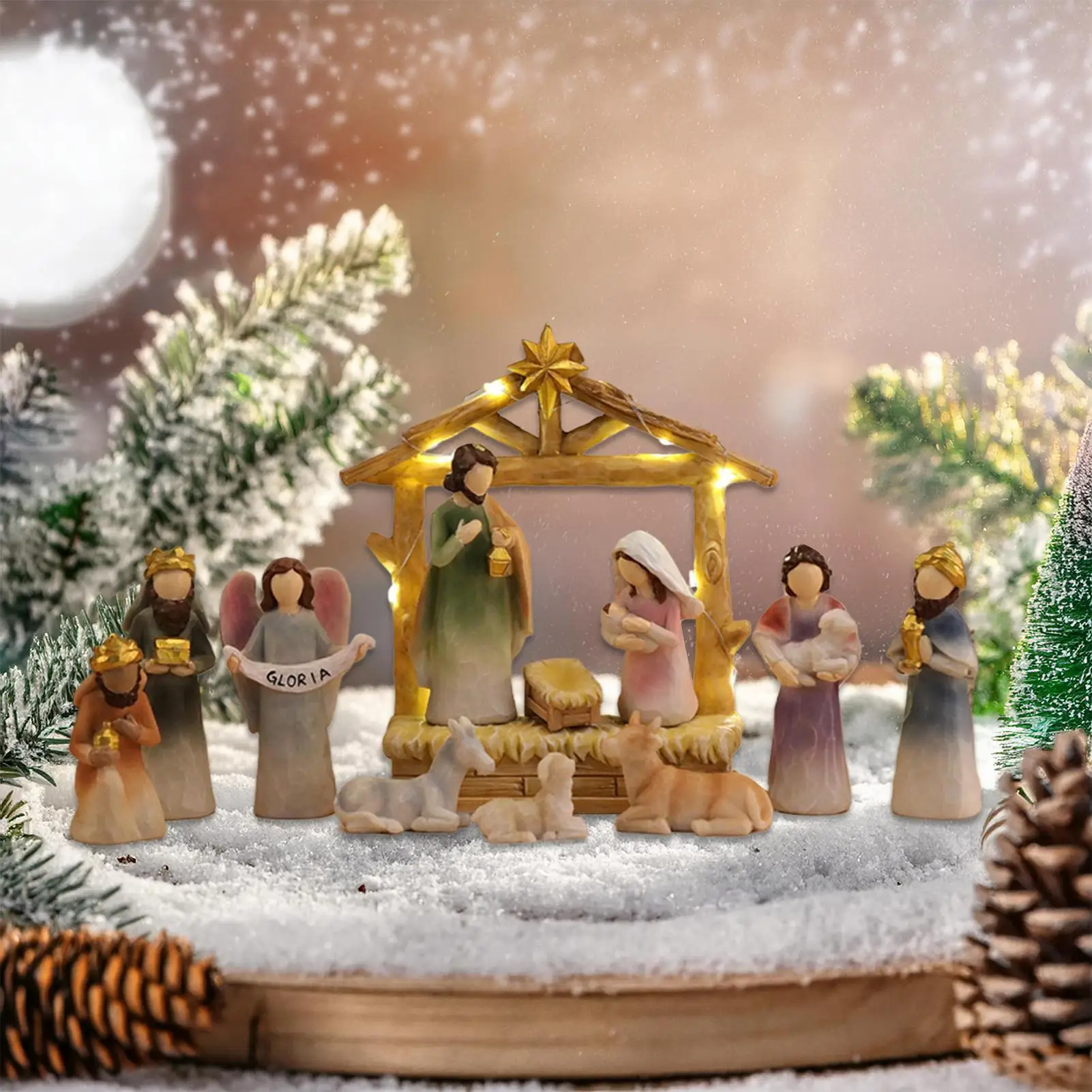 Nativity Sets Figures Resin Christmas Manger Nativity Figurine Seasonal Decor For Dormitory Mantel Bedroom Birthday Offices