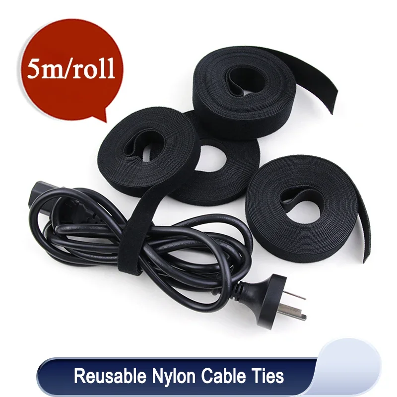 

Cable Ties Reusable Loop Bundle Self Adhesive Black Nylon Strap Organizer Clip Wire Holder Management Fastening Tape DIY