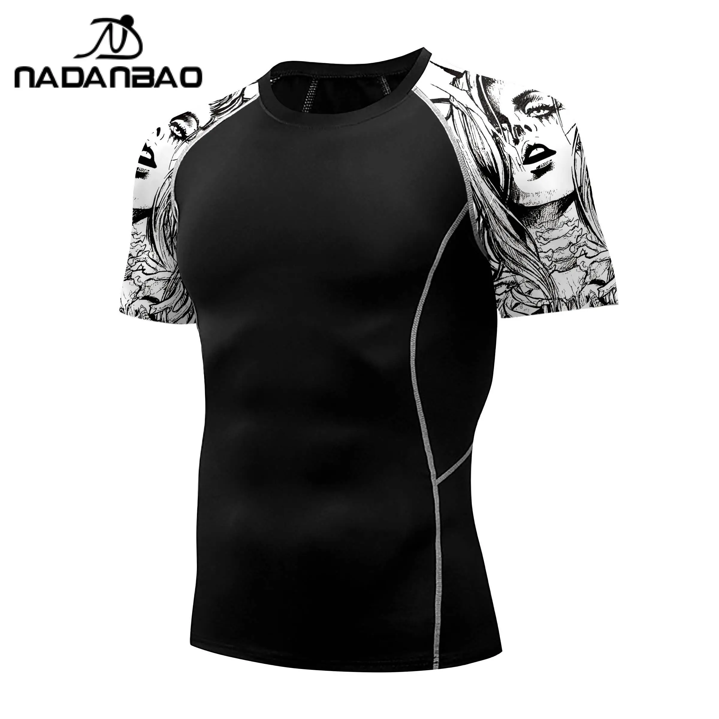 Nadanbao Men Casual Swimsuits T-Shirt Animation Printing Black Fashion Tops Beach Swimwear Gym Fitness Bodysuit Surfing Wetsuit