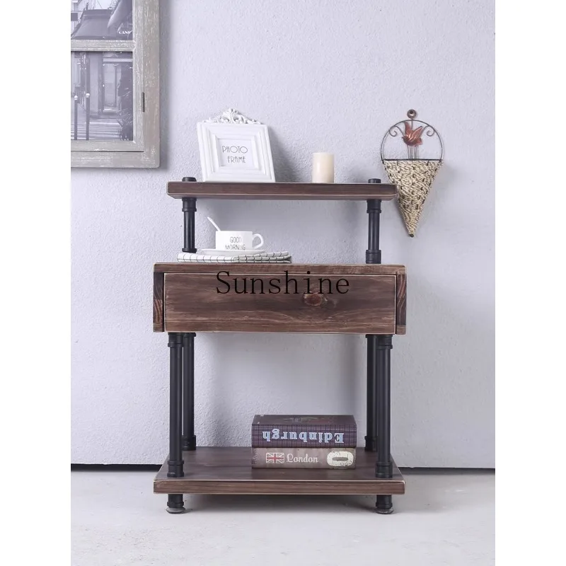 Pine solid wood bedside table retro simple modern storage locker