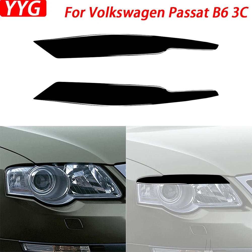 

For Volkswagen VW Passat 3C B6 2005-2010 Piano Black Front Headlight Eyelid Eyebrow Cover Trim Exterior Car Accessories Sticker