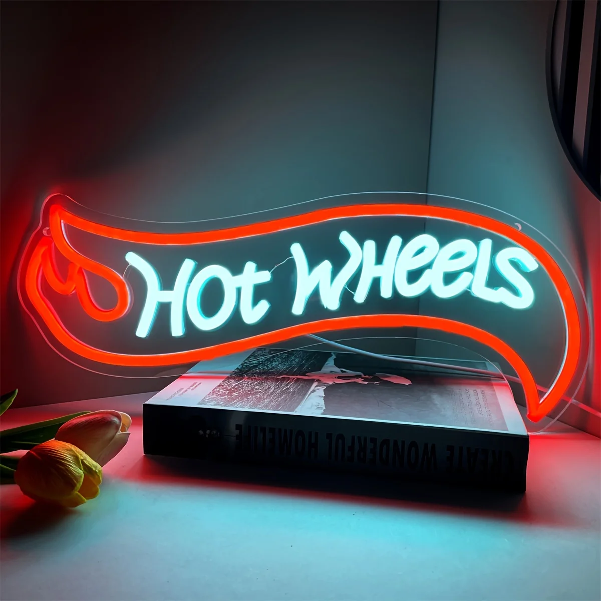 Hot Wheels Neon Hanging Wall Light LED Sign for Music Festivals, Bars, Bedrooms Theme Parties Decor Birthday Gift and Mood Light