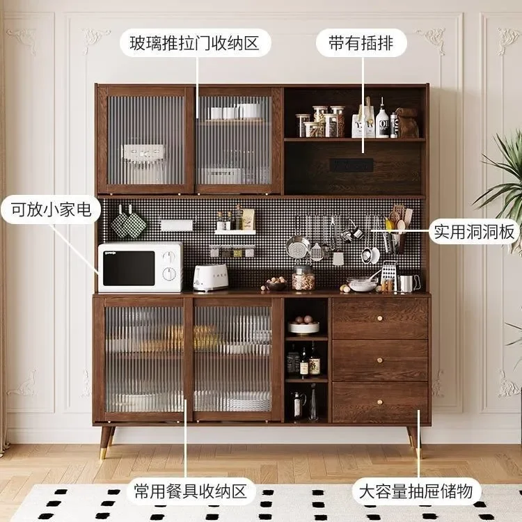 Solid wood dining side cabinet,large-capacity tea cabinet, multi-functional storage cupboard, indoor medieval