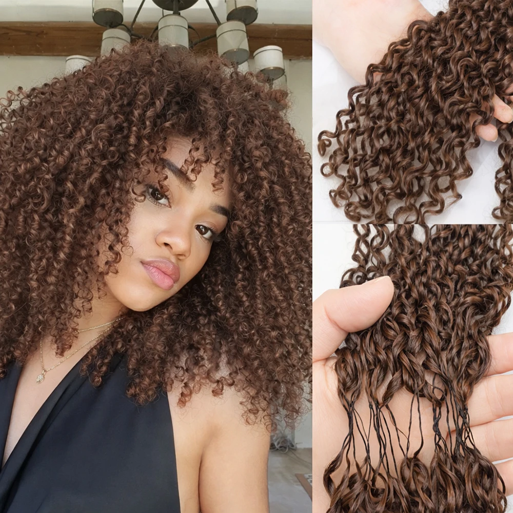 

Коричневые кудрявые волосы для плетения крючком из натуральных человеческих волос, невидимые, без узлов, предварительно разделенные, мелкие спирали, для женщин, для плетения косичек