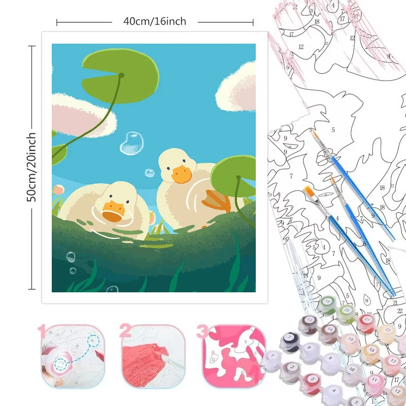 Paint By Numbers Cute Pet Animal Kit Pre Drawn Canvas Paint Set Stress Relief DIY Craft Wall Decor Gift for Adults Beginners