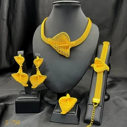 ANIID Luxury Dubai Irregular Necklace And Earrings Sets For Women Ethiopian Indian Bridal 24k Gold Color Jewelry Set Wedding