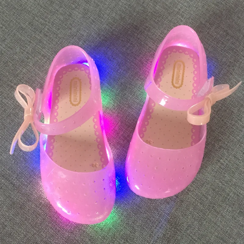 New LED light flashing bow buttress cool slippers fish head mouth head jelly girl fragrant princess sandals