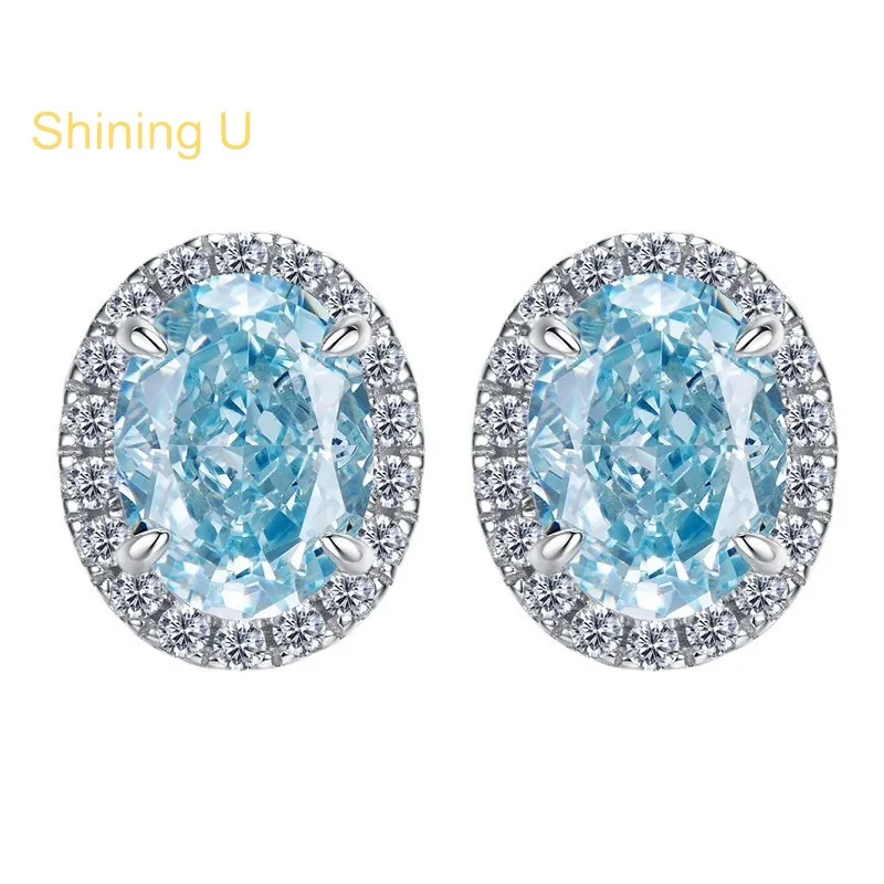 

Блестящие серьги-гвоздики из серебра 925 пробы 6*8 мм с овальным аквамарином и высокоуглеродистым бриллиантом для женщин, ювелирные изделия, лето