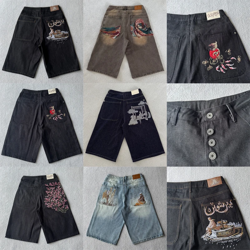 

26SS New Arrival American Retro Men's Women's Straight Leg Shorts Derchutze Denim Shorts Vintage Embroidery Pants