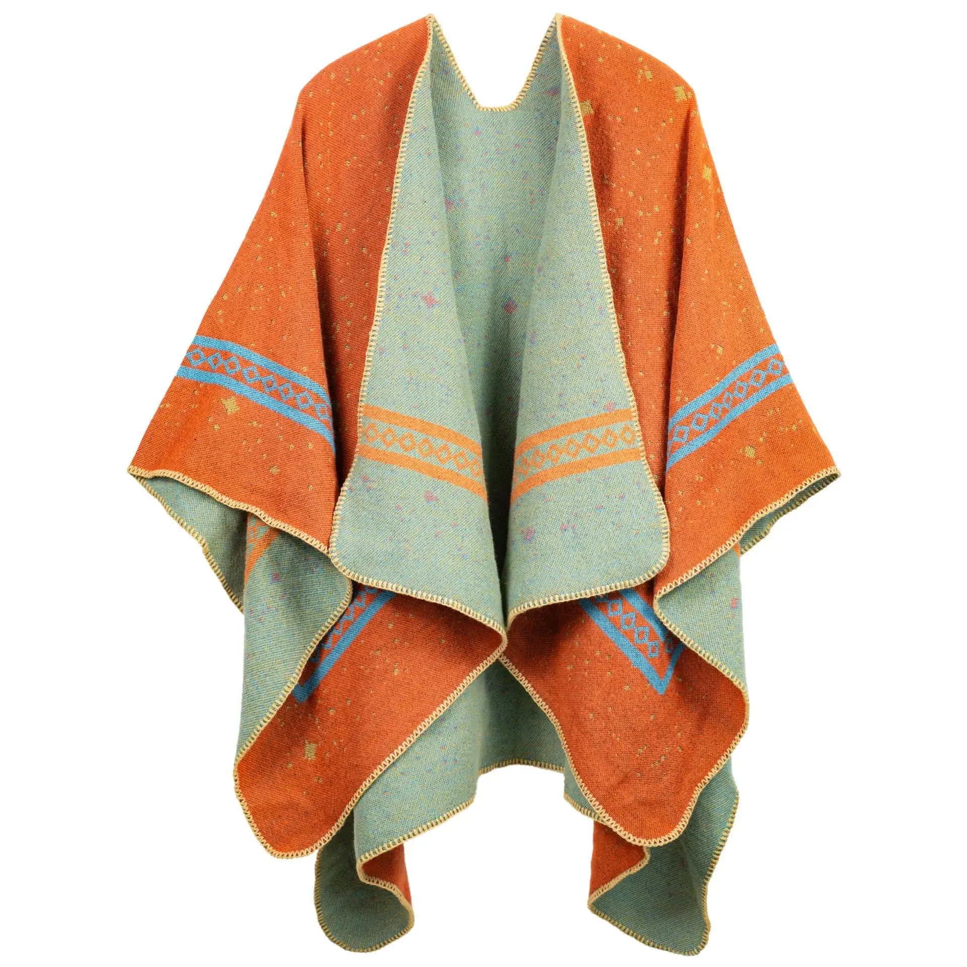 Autumn Winter New printing Cardigan Imitation Cashmere Warm Casual Women Shawl Poncho Capes Lady Coat Green