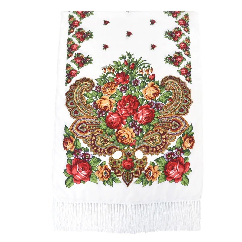 200*70cm Long Russian Scarf Luxury Floral Print Bandana Shawl Ethnic Fringed Bufandas Pashimina Babushka Hijab Head Wraps