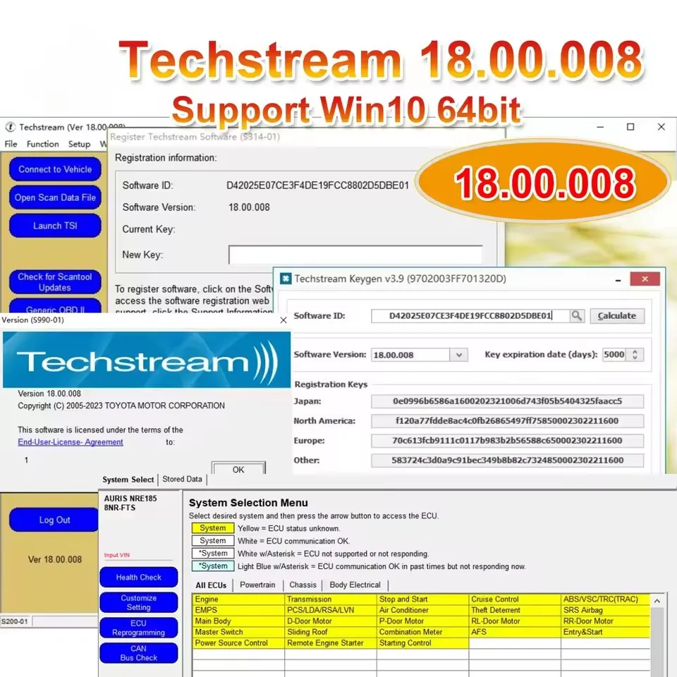 

V18.00.008 Active Code Work With MINI VCI ForToyota OTC Auto Scanner TIS Techstream 18.00.008 For MINI-VCI J2534 OBD2 Interface