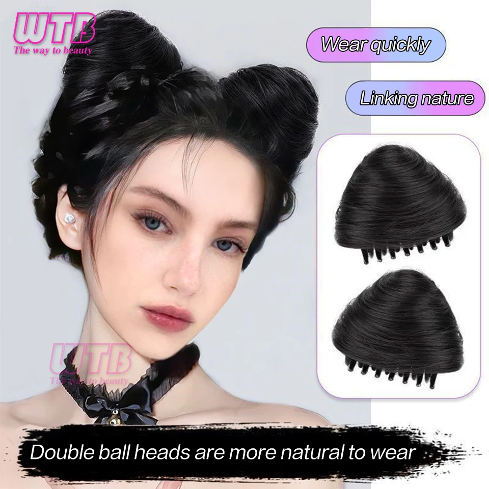 WTB Synthetic Hair Bun Black Brown Straight hair Scrunchies Bun Claw Clip in Hair Extension Hairpieces for women Cat Ear Chignon