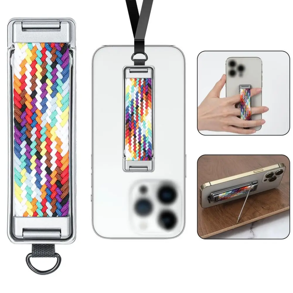 

Universal Braided Phone Finger Ring Holder Back-Mounted Foldable Cellphone Kickstand Self-Adhesive Phone Finger Grip