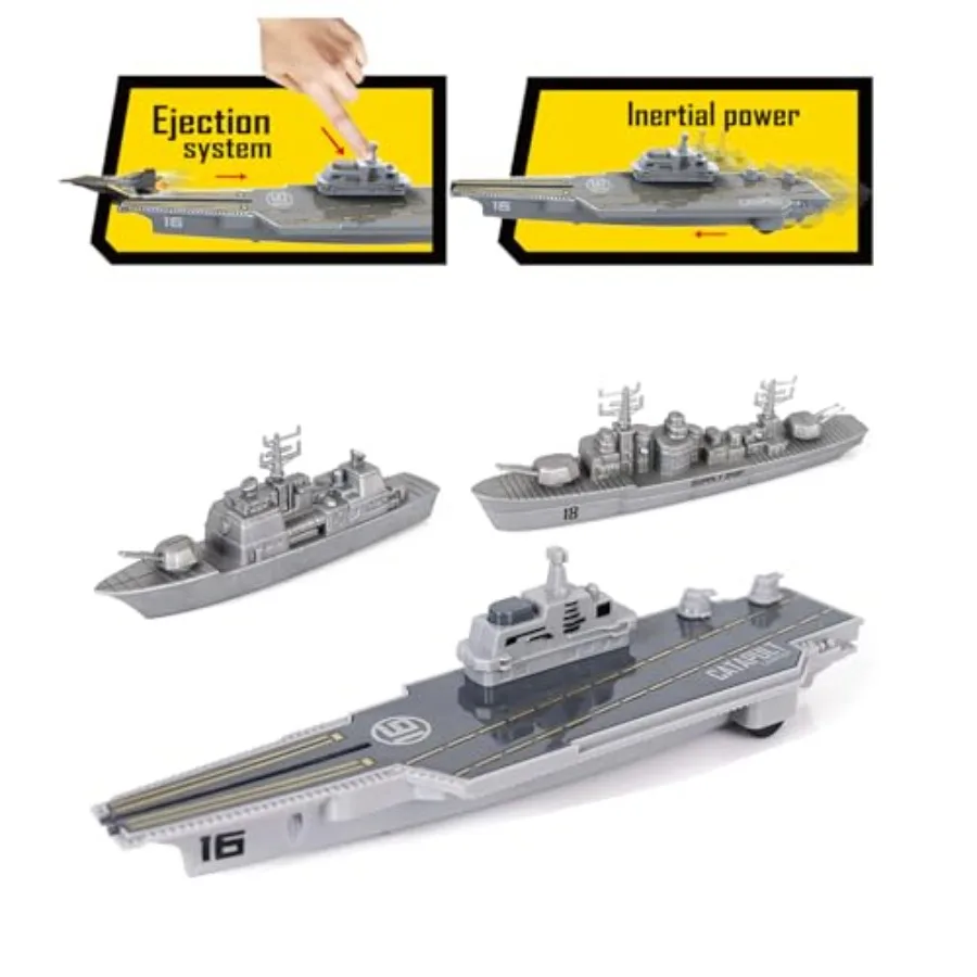 WASK Army Toys for Boys - Launching Military Aircraft Carrier Toys Set Military Naval Ship with Battleship, ply Ship, Fighter J