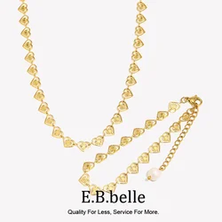 E.B.belle French Elegant Small Hollow Heart Choker Necklace Delicate Sweet Girl's Stainless Steel Pearl Gold Bracelet Anklets