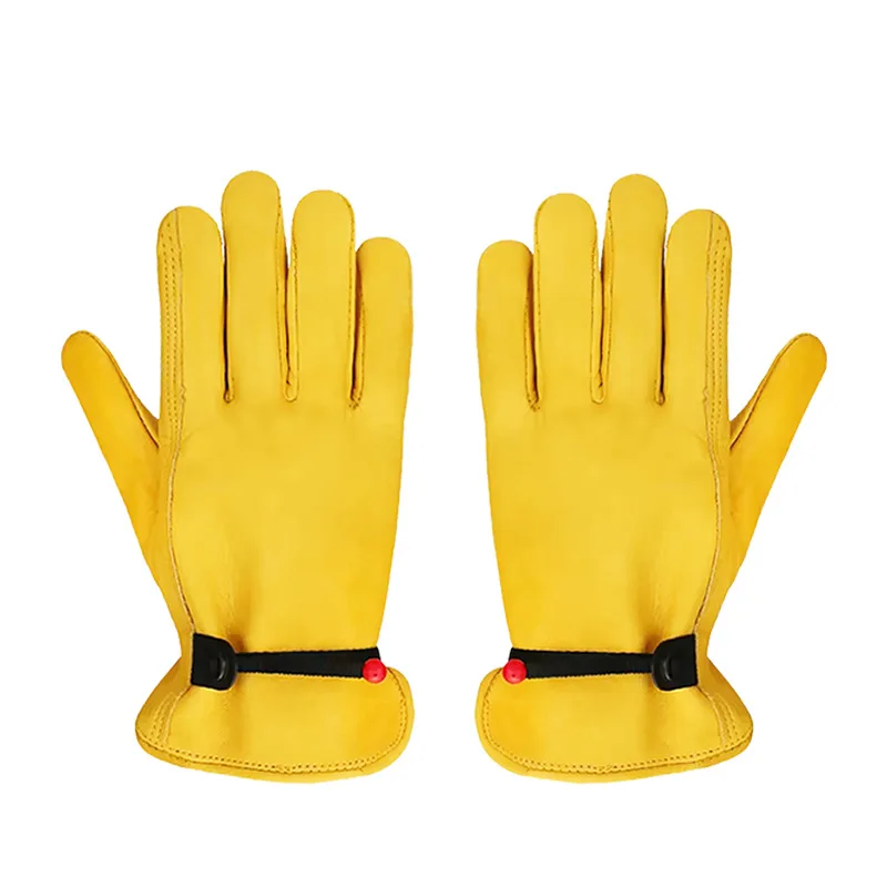 Golden Yellow First Layer Cowhide Protective Gloves Labor Insurance Wear-resistant Work Gloves Labor Insurance Gloves