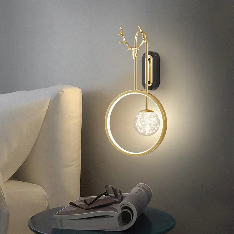 

New Wall Lamp LED Gold Bedside Bedroom Nordic Lighting Luxury Simple Creative Antler Living Room Background Sconce Decor Light