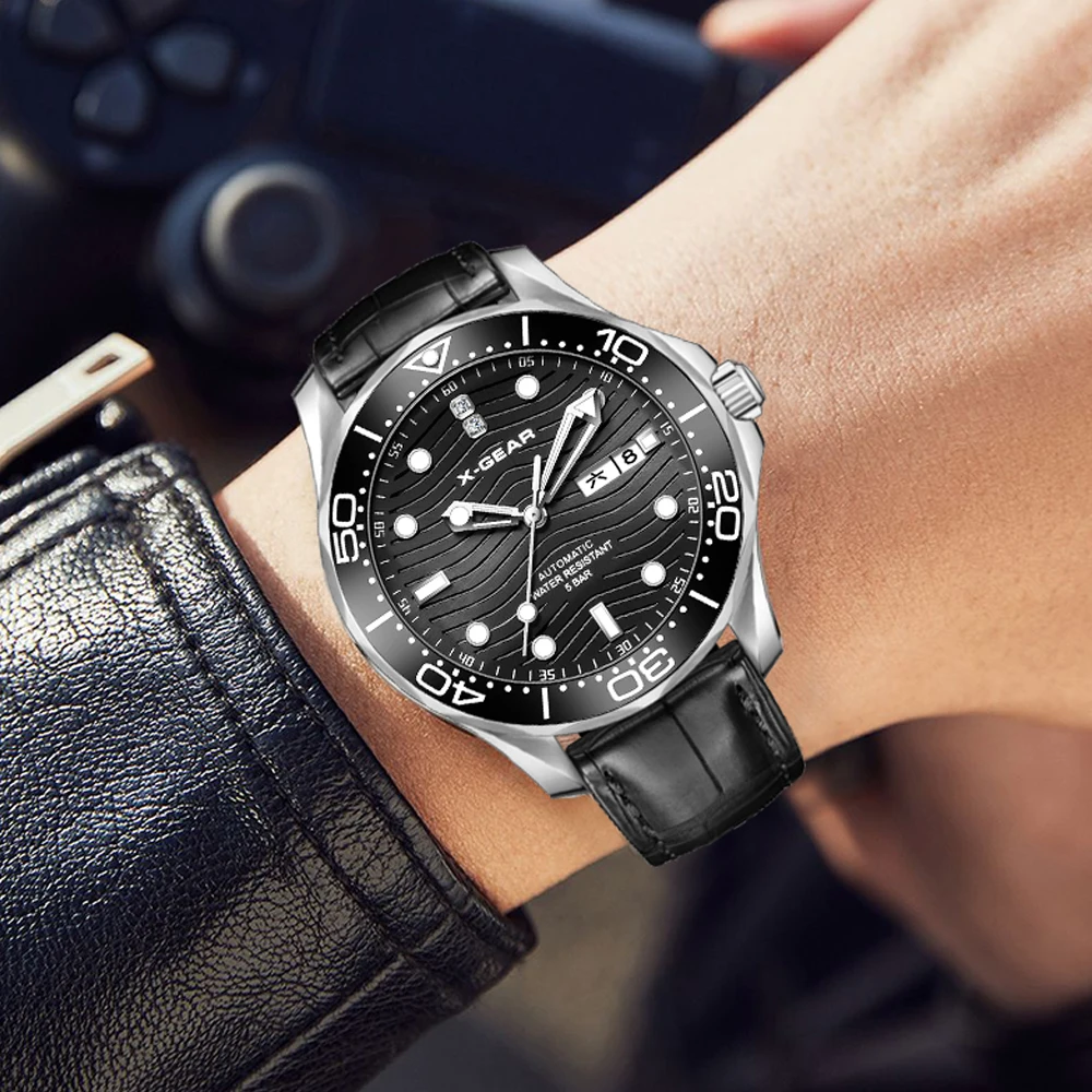 

Мужские водонепроницаемые механические часы с календарем, светящимся керамическим безелем, ремень из нержавеющей стали для повседневной моды