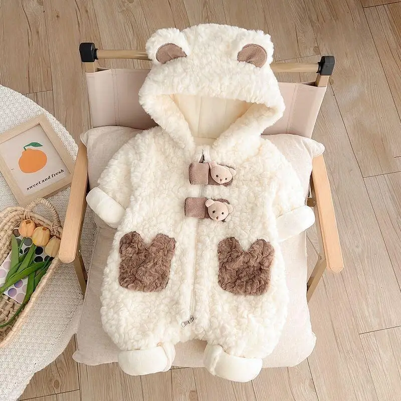 

Newborn Bodysuit Autumn Winter Cute Cartoon Boys Girls Onesie Thicken Warm Loungewear Baby Outdoor Clothing Kawaii New Baby Coat