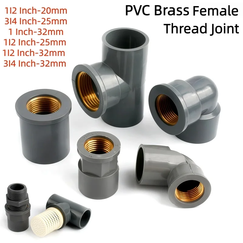 20~32mm To 1/2~1Inch Grey Brass Female Thread Straight Elbow 3-Way Connector Irrigation Water Supply Tube Joint Aquarium Adapter