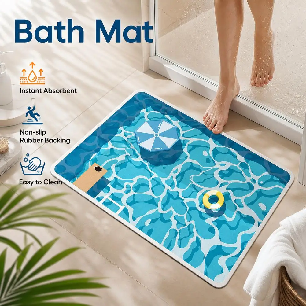 Super Absorbent Diatomite Bath Mat Quick Dry Non Slip Bathroom Floor Rug Summer Pool Easy Clean Diatom Mud Foot Mat