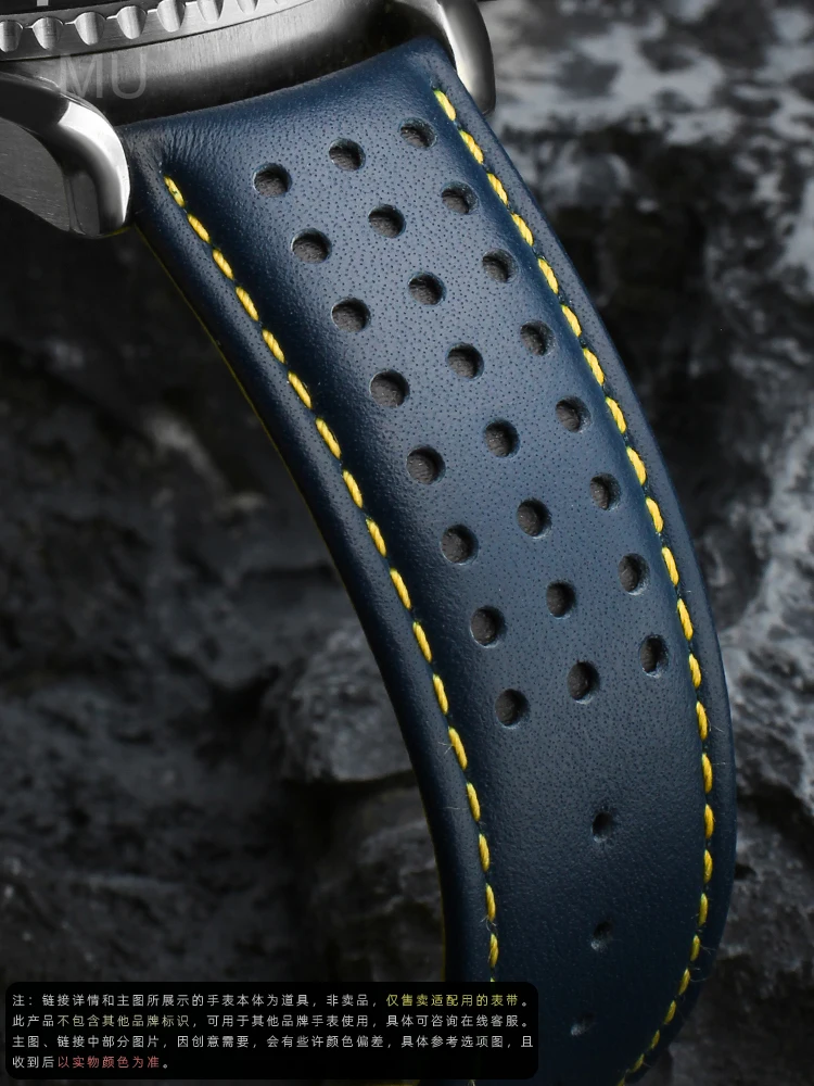 For Citizen Blue Angel At8020-03L At8020-54L Curved Blue Top Layer Cowhide Waterproof Watch Strap 22/23mm