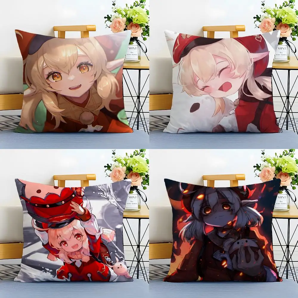 Game Genshin Klee Cushion Cover Washable Linen Pillowcase Soft  for Sofa Bed Cozy Home Room Decor