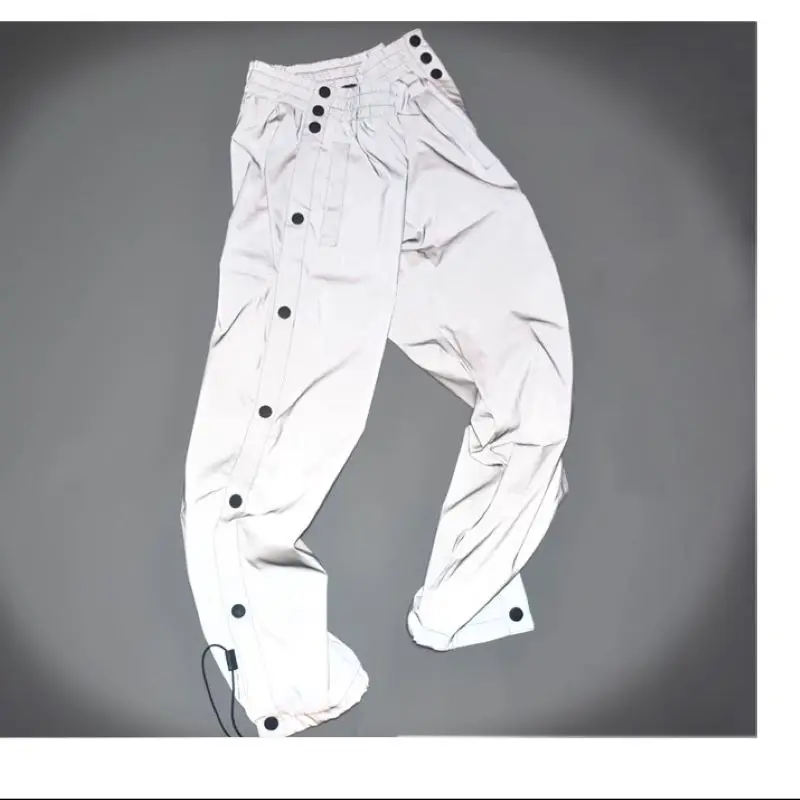 

8XL Night Reflective Sides Buttons Casual Pants Men's Elastic Waist Fashion Sports Trousers Hip Hop Harajuku Jogger Sweatpants